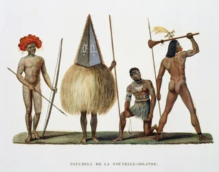 Nativos da Nova Irlanda, da Around the World Travel, executados por Ordem do Rei no Corvette de Sua Majestade, The Shell durante as décadas de 1822, 1823, 1824 e 1825, por Louis Isidore Duperrey (1786-1818)