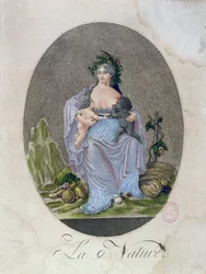 A natureza amamenta um bebé negro e um bebé branco, c. 1792