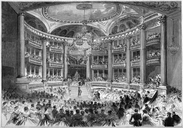 Arquitectura Neo clássica: vista do salão do Grande Teatro de Bordeaux (1773-1780) por ocasião do baile dado para a visita do Imperador Napoleão III e da Impressora Eugenie de Montijo. Bordeaux, Gironde (33)