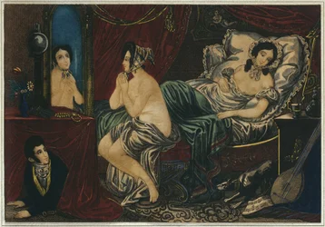 Noite, hora de dormir, início do século XIX (gravura a cores)