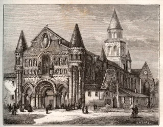 Notre Dame (Notre-Dame) de Poitiers - gravura em "La France illustree: geographie, histoire, administration statistique" de V.A. Malt-Brown. 1884