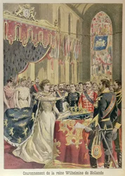 Juramento de Constituição ou a Rainha Wilhelmina (1880-1962) na Igreja Nova (Nova Igreja) Amsterdã, 31 de agosto de 1898, ilustração do Le Petit Journal, setembro de 1898