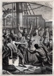 Só um espelho tinha o dom de excitar o seu espanto: A Viagem de Samuel Wallis (1728-1795) na Polinésia - indigenes etonnes por um espelho - ilustração tirada de "Os Grandes Marinheiros do século XVIII".