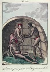 Operação para curar um bosquímano doente, 1811 (gravura a cores)