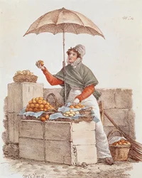 Orange seller, print, França
