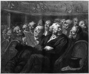 Cadeiras de orquestra. Cartoon de Honore Daumier (1808-1879). Gravura em "Le Monde Illustré" n°1101 de 4 de maio