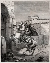 Otto II, Santo Imperador Romano antes de Paris - Otton II do Santo Império, conhecido como o Roux (955-983) irrita não poder penetrar em Paris (sede de Paris, 978), avança sob as muralhas da cidade para plantar a sua lança na porta - gravando em