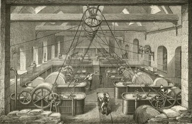 Fabrico de papel: pasta de trapo branqueador. Gravação c1870.
