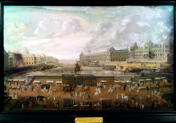 Paris, vista da Pont Neuf, do Palácio do Louvre e do Colégio das Quatro Nações, cerca de 1680