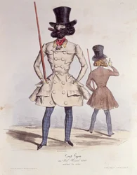 Dândis parisienses no Bal Chicard, 1840 (cor litho)