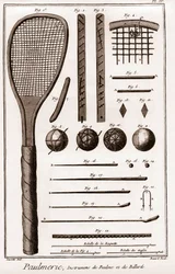 Paulmerie - Jogo de palma - Paulme e instrumentos de bilhar - Palm game paddle-bats ou battoirs - "La Grande Encyclopedie, ou Dictionnaire Raisonne des Sciences, des Arts et des Metiers" (Enciclopédia ou Dicionário das Ciências, Artes e Profissões) por D
