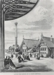 Casas camponesas no pavilhão russo na Exposição Universelle de 1867 (litho)