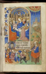 Pentecostes e uma cena de pregação, Livro das Horas (Uso de Paris) (tinta e cor em pergaminho)