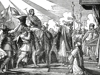 Pepino proclamou o rei dos francos em 751, 1890 Pepino, o Curto (c.715-68) filho ilegítimo de Charles Martel; Pepin le Bref; pai de Carlos Magno (747-815);