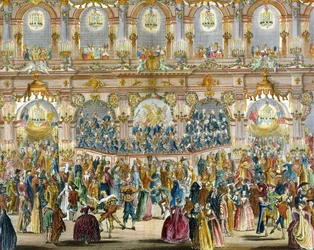 Vista em perspectiva do salão de baile, construído no pátio do Hotel de Ville