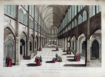 Perspectiva do interior da igreja de Saint Severin em Paris - vista óptica