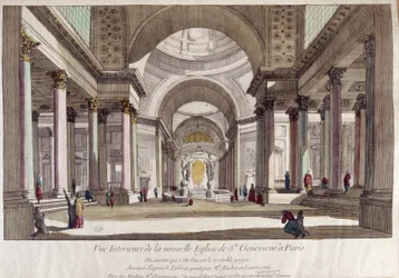 Perspectiva do interior da igreja de Sainte Geneviève em Paris - vista óptica