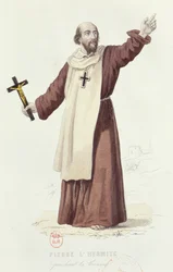 Pedro, o Eremita (c.1050-1115) pregando a Primeira Cruzada em 1095, c.1840 (gravura a cores)