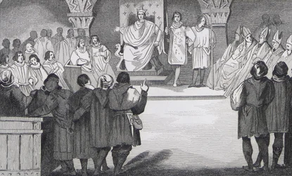 Philippe IV (1268-1314) le Bel reúne os Estados Gerais no Louvre, de &39;Histoire de France&39; por Colart, publicado c.1840