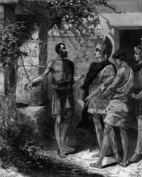 Phocion (Phokion) (402 AC - 318 AC) é uma estratégia ateniense e orador que recebe os enviados de Alexandre o Grande após a vitória de Arbelles.