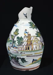 Jarro representando a construção de um edifício, Sinceny, c.1740-50 (faiança)