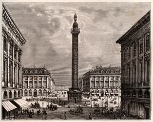 Lugar Vendome em Paris no século XIX - gravura em "La France illustree: geographie, histoire, administration statistique" de V.A. Malt-Brown. 1884