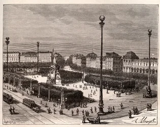 Place de la Republique em Paris - gravura em "La France illustree: geography, history, administration statistique" de V.A. Malt-Brown. 1884