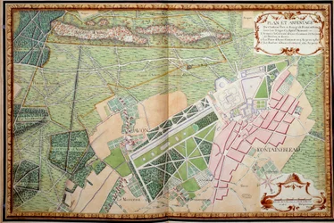 Plano e levantamento do castelo, parque e aldeia de Fontainebleau