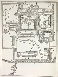 Plano do Mosteiro Beneditino de Canterbury no século XII, da Vida Militar e Religiosa na Idade Média de Paul Lacroix, publicado em Londres c.1880