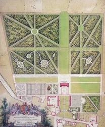 Plano do castelo e parque em Roissy, pertencente ao Comte de Caraman (caneta e tinta e wc no papel)