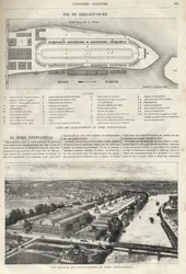 Planta do estabelecimento do Desporto Internacional, que deve ser construído na ilha de Billancourt em 1869 - vista geral dos estabelecimentos do desporto internacional na ilha de Billancourt em 1869