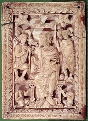 Placa representando o rei Davi entronizado, de Reims, do século IX ao X10
