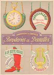 Placa n° 15: Modelos de sinalização para pintor de letras Art Nouveau (Joalheiro, Marechalery, Bordados e Rendas, Sapatos, Pianos Musicais).