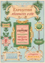 Placa nº 17: Modelos de sinalização para pintor Art Nouveau (Exposição, Cabeleireiro, Bazar, Retrosaria).