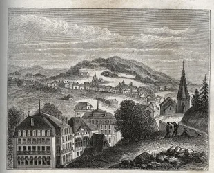 Plombieres-les-Bains (Plombieres les Bains) thermal resort of Vosges - gravura em "La France illustree: geography, history, statistical administration" de V.A. Malt-Brown. 1884
