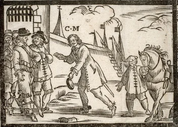 Panfletos políticos Mazarinade: Mazarin liberta os príncipes em Le Havre, madeira gravada