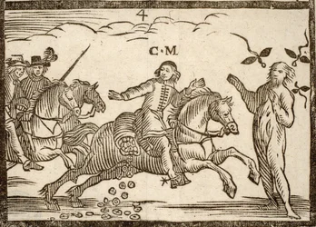 Panfletos políticos, mazarinadas: Mazarin deixa cair escudos na sua fuga; a sombra de Concini, marechal d