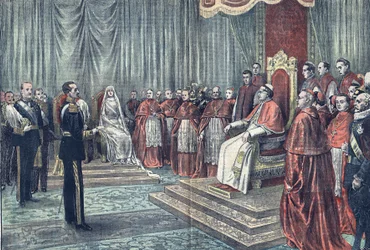 O Papa Pio XI recebe em audiência solene os governantes de Espanha, em "Le Pelerin