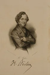 Retrato e assinatura de Hector Berlioz (1803-69)