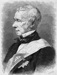 Retrato de Jean Pons Guillaume Viennet (1777-1868), político francês, poeta e dramaturgo, membro da Académie Francaise. Gravura em "Le Monde Illustre" n°586 de 4 de julho de 1868.
