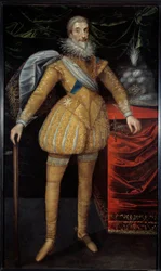 Retrato no pé de Jean Louis de Nogaret de Valletta (1554-1642) Duque de Epernon. Pintura da Escola Francesa