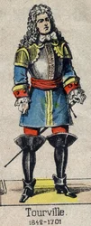 Retrato da Almirante Anne Hilarion de Costentin (Cotentin), Conde de Tourville (1642-1701). Imagem de Epinal do final do século XIX.