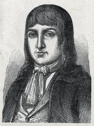 Retrato do amador Jerome Le Bras des Forges, cavaleiro de Boishardy (Bois hardy ou Bois-Hardy), chef chouan da revolução francesa (1762-1795) Gravura de 1889. Colecção privada.