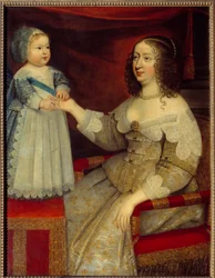Retrato de Ana da Áustria, Rainha de França (1601-1666) e do golfinho Luís XIV (1638-1715) Pintura da Escola Francesa. Antes de 1643. Sol 1,2x0,96 m