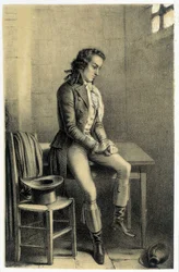 Retrato de Antoine Barnave (1761-1793), revolucionário francês encarcerado. - in "Galerie historique de la Revolution Française", de Albert Maurin, ed. Paris 1843