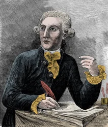 Retrato de Antoine Laurent de Lavoisier (1743-1794), químico francês - Retrato de Antoine Laurent de Lavoisier (1743-1794), químico francês - Gravura em "Sciences à la gratete de tous - physics et chimie populaires" de Alexis Clerc - Final do século XIX - 