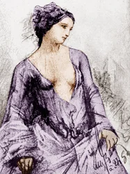 Retrato de Apollonie Sabatier que foi amante dos Baudelaire em 1852, desenho, documento colorido