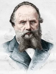 Retrato de Aristide Boucicaut (1810-1877), comerciante francês, diretor das lojas de departamento de Bon Marche. Gravura em "Le Monde Illustré" n°1082 de 5 de Janeiro de 1878.