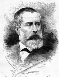 Retrato de Auguste Emmanuel Vaucorbeil (1821-1884), compositor francês e diretor da Ópera de Paris. Gravura em "Le Monde Illustré" n°1165 de 26 de julho de 1879.