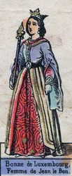 Retrato de Bonne de Luxembourg (1315-1349), esposa de João II da França. (dinastia Capetian). Ilustração de finais do século XIX.